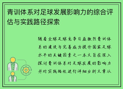 青训体系对足球发展影响力的综合评估与实践路径探索